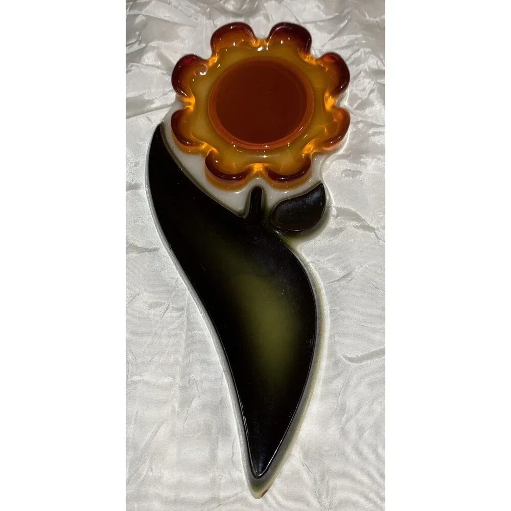 60s Lucite Acrylic Flower Orange Daisy Spoon Rest Holder Retro MCM